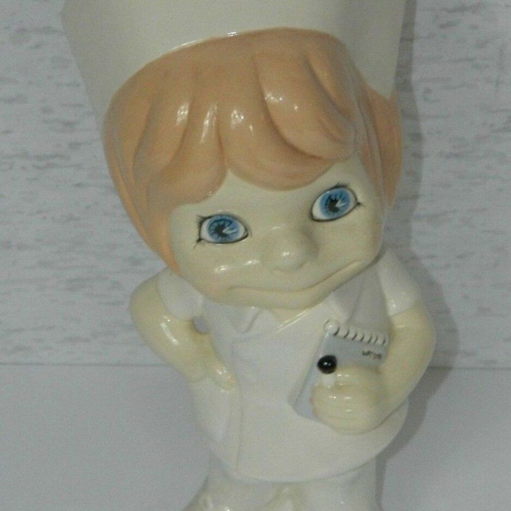 Vintage‎ Ceramic Big Eye Nurse White Uniform  12